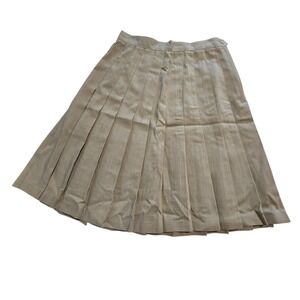 Vintage 70s 80s San Moire Pleated Skirt Womens 8 Tan Linen Blend Preppy Neutral